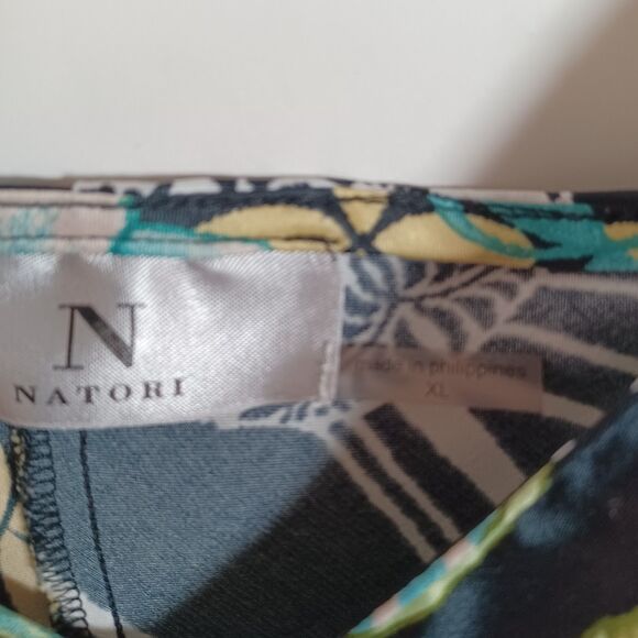 Natori Kimono Robe & Gown Asian Floral‎ XL Belted Satin Pockets Black Geometric - Picture 10 of 11